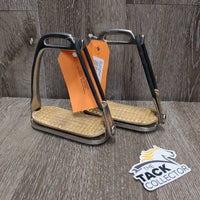 Thick Hvy Peacock Safety Stirrup Irons, grips, elastics, keeper *gc, clean, stains, v.discolored, rubs, scratches
