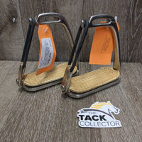 Thick Hvy Peacock Safety Stirrup Irons, grips, elastics, keeper *gc, clean, stains, v.discolored, rubs, scratches
