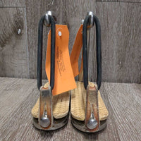 Thick Hvy Peacock Safety Stirrup Irons, grips, elastics, keeper *gc, clean, stains, v.discolored, rubs, scratches
