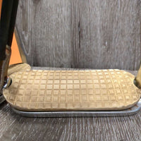 Thick Hvy Peacock Safety Stirrup Irons, grips, elastics, keeper *gc, clean, stains, v.discolored, rubs, scratches
