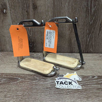 Thick Hvy Peacock Safety Stirrup Irons, grips, 1 elastic, keeper *gc, clean, stains, cracking elastics, discolored, rubs, scratchesmissing 1 els
