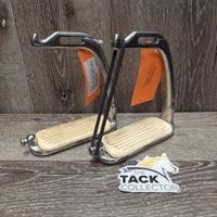 Thick Hvy Peacock Safety Stirrup Irons, grips, 1 elastic, keeper *gc, clean, stains, cracking elastics, discolored, rubs, scratchesmissing 1 els
