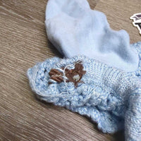 Crochet Fly Veil Ear Bonnet, 2x piping, v.big ears *vgc, v.curled& twisted, mnr stainsn, NO string, older?
