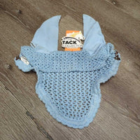 Crochet Fly Veil Ear Bonnet, 2x piping, v.big ears *vgc, v.curled& twisted, mnr stainsn, NO string, older?
