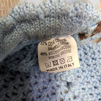 Crochet Fly Veil Ear Bonnet, 2x piping, v.big ears *vgc, v.curled& twisted, mnr stainsn, NO string, older?
