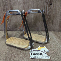 Hvy Peacock Safety Stirrups, grips, els, keepers *gc, stains, cracked els, residue, dirt
