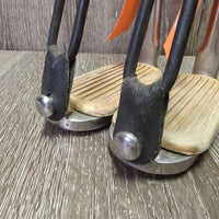 Hvy Peacock Safety Stirrups, grips, els, keepers *gc, stains, cracked els, residue, dirt
