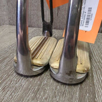 Hvy Peacock Safety Stirrups, grips, els, keepers *gc, stains, cracked els, residue, dirt
