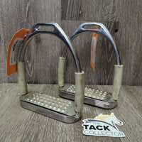 Flexi Stirrup Irons, Cheese Grater Grips *gc/fair, stiff & squeaky, dirt, scuffs, loose grips, rubs, cracking, stains, scratches
