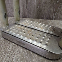 Flexi Stirrup Irons, Cheese Grater Grips *gc/fair, stiff & squeaky, dirt, scuffs, loose grips, rubs, cracking, stains, scratches
