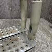 Flexi Stirrup Irons, Cheese Grater Grips *gc/fair, stiff & squeaky, dirt, scuffs, loose grips, rubs, cracking, stains, scratches
