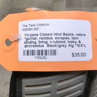 Closed Hind Boots, velcro *gc/fair, residue, scrapes, torn binding, lining: v.rubbed, holey & dirt/residue
