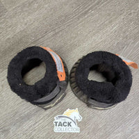 Ribbed Rubber Bell Boots, fleece tops, velcro *gc, dirty, clumpy, stains, rubs, scrapes
