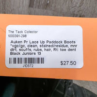 Pr Lace Up Paddock Boots *vgc/gc, clean, stained/residue, mnr dirt, scuffs, rubs, hair, Rt: toe dent

