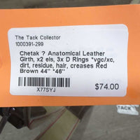 Anatomical Leather Girth, x2 els, 3x D Rings *vgc/xc, dirt, residue, hair, creases
