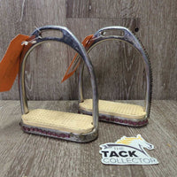 Hvy Fine Stirrup Irons, grips, bling *gc, uneven & missing bling, stains, dirt, residue
