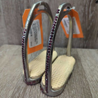 Hvy Fine Stirrup Irons, grips, bling *gc, uneven & missing bling, stains, dirt, residue
