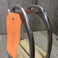 Hvy Fine Stirrup Irons, grips, bling *gc, uneven & missing bling, stains, dirt, residue
