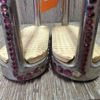 Hvy Fine Stirrup Irons, grips, bling *gc, uneven & missing bling, stains, dirt, residue

