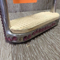 Hvy Fine Stirrup Irons, grips, bling *gc, uneven & missing bling, stains, dirt, residue

