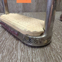 Hvy Fine Stirrup Irons, grips, bling *gc, uneven & missing bling, stains, dirt, residue

