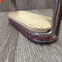 Hvy Fine Stirrup Irons, grips, bling *gc, uneven & missing bling, stains, dirt, residue
