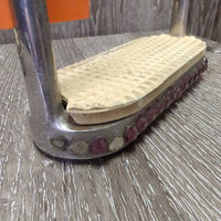 Hvy Fine Stirrup Irons, grips, bling *gc, uneven & missing bling, stains, dirt, residue
