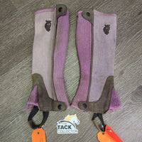 JUNIORS Pr Microsuede Half Chaps *gc/fair, dirty, rubs, shavings, faded, stains, stretched els
