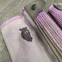 JUNIORS Pr Microsuede Half Chaps *gc/fair, dirty, rubs, shavings, faded, stains, stretched els

