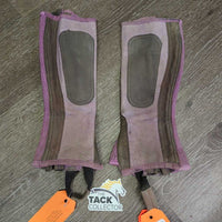 JUNIORS Pr Microsuede Half Chaps *gc/fair, dirty, rubs, shavings, faded, stains, stretched els
