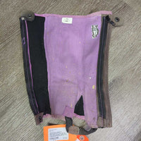 JUNIORS Pr Microsuede Half Chaps *gc/fair, dirty, rubs, shavings, faded, stains, stretched els
