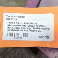 JUNIORS Pr Microsuede Half Chaps *gc/fair, dirty, rubs, shavings, faded, stains, stretched els

