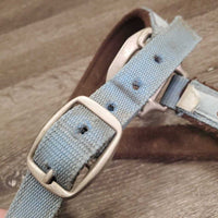 Nylon Fleece Lined Halter, adj, snap *gc, stains, clumpy, dirt, rubs, mnr hair, older
