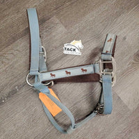 Nylon Fleece Lined Halter, adj, snap *gc, stains, clumpy, dirt, rubs, mnr hair, older
