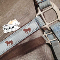 Nylon Fleece Lined Halter, adj, snap *gc, stains, clumpy, dirt, rubs, mnr hair, older
