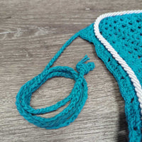 Crochet Fly Veil Ear Bonnet, piping, string *vgc, mnr stains, curled edges

