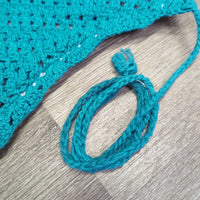 Crochet Fly Veil Ear Bonnet, piping, string *vgc, mnr stains, curled edges
