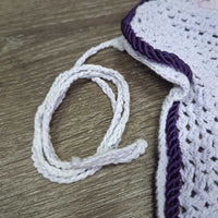 Crochet Fly Veil Ear Bonnet, piping, string *gc, clean, v.curled edges, stains
