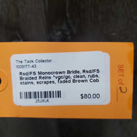 Rsd/FS Monocrown Bridle, Rsd/FS Braided Reins *vgc/gc, clean, rubs, stains, scrapes, faded

