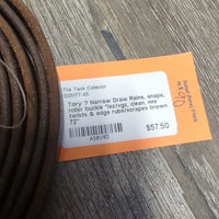 Narrow Draw Reins, snaps, roller buckle *lxc/vgc, clean, mnr twists & edge rubs/scrapes
