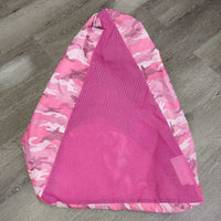 Nylon Corner Hay Bag Feeder, Mesh Bottom, 4 Double Ended Snap *gc/fair, pulled out grommets, stains, cracking
