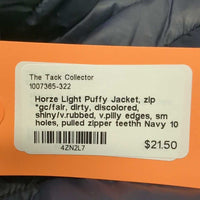 Light Puffy Jacket, zip *gc/fair, dirty, discolored, shiny/v.rubbed, v.pilly edges, sm holes, pulled zipper teethh
