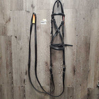 Rsd Padded Monocrown Sidepull, Crank, Wide Plain Reins *xc/like new, mnr dirt?rubs, loose keepers

