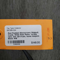 Rsd Padded Monocrown Sidepull, Crank, Wide Plain Reins *xc/like new, mnr dirt?rubs, loose keepers
