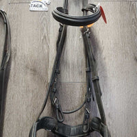 Rsd Dressage Bridle, Crank, Flash, Cotton Web Reins *gc, mnr dirt, rubs, scrapes & dents, tight & missing keepers
