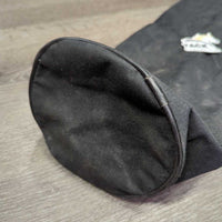 Round Cordura Bridle Bag, zipper *fair, cracked & peeling lining, missing tab, stains, faded, rubs, older
