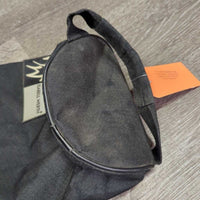 Round Cordura Bridle Bag, zipper *fair, cracked & peeling lining, missing tab, stains, faded, rubs, older
