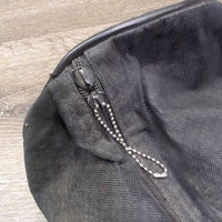 Round Cordura Bridle Bag, zipper *fair, cracked & peeling lining, missing tab, stains, faded, rubs, older
