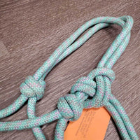 Thick Soft Nylon Rope Halter, attached Lead Rope, letahr tassle end *xc/like new, clean, mnr stains?dirt
