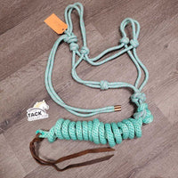Thick Soft Nylon Rope Halter, attached Lead Rope, letahr tassle end *xc/like new, clean, mnr stains?dirt
